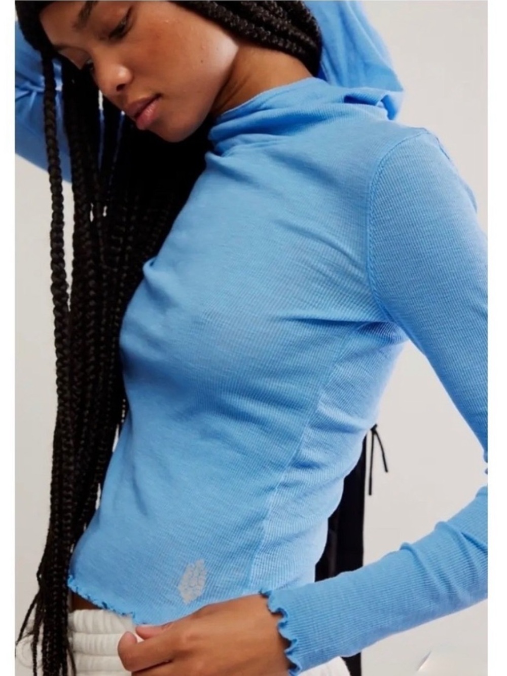 Free people movement breathe easy layering top in riviera blue hoodie